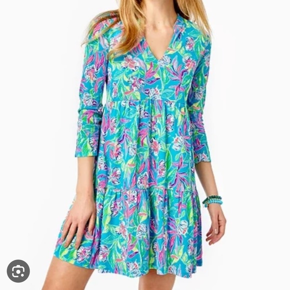 Lilly Pulitzer Dresses & Skirts - Lilly Pulitzer ALAINA Dress Formentera Turquoise Keep on Beleafing Floral XS